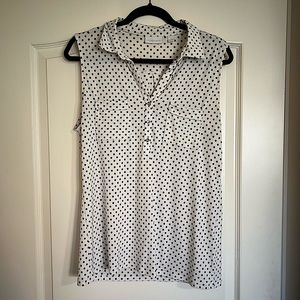 New York & Company Black and White Polka Dot Sleeveless Top (Size L)